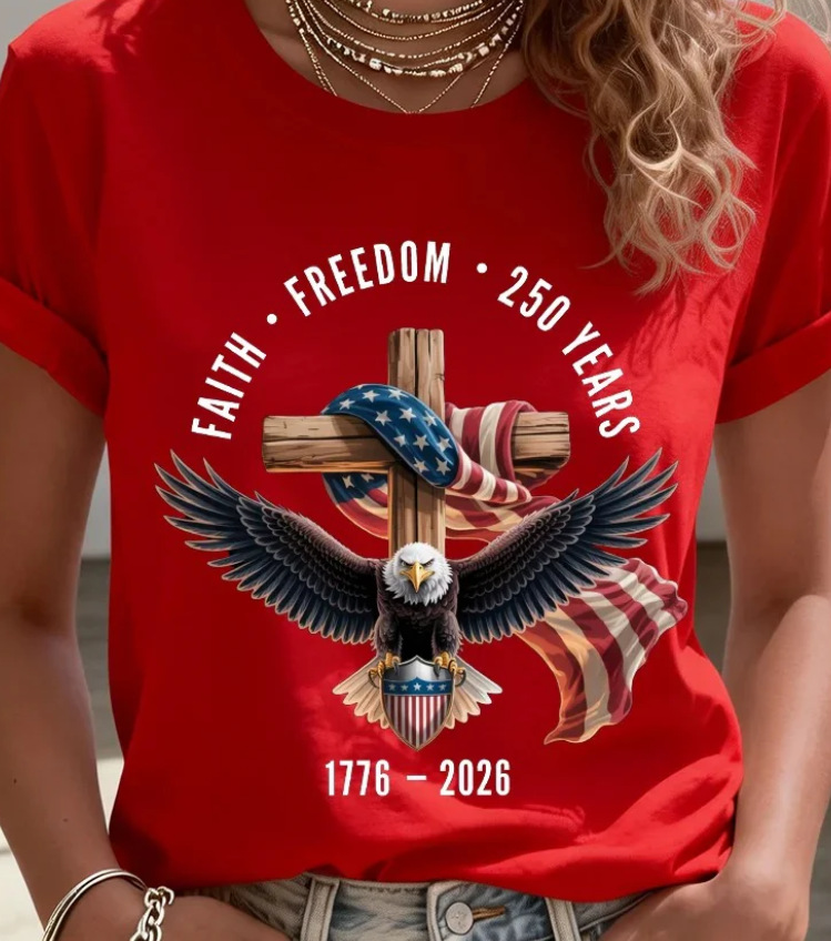 Eagle American Flag Cross Print Crewneck Short Sleeve T-Shirt