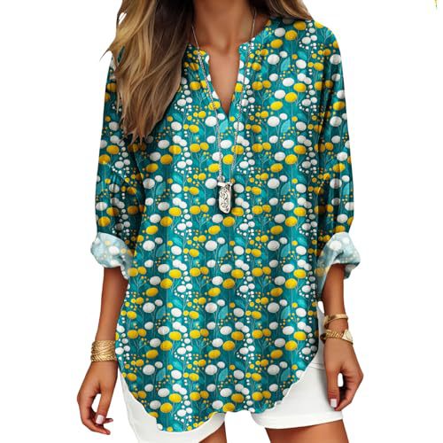 Women's Floral Polka Dot Print V-Neck Long Sleeve T-Shirt
