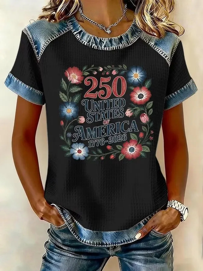 Women's Summer American Flag 3D Print Short Sleeve T-Shirt