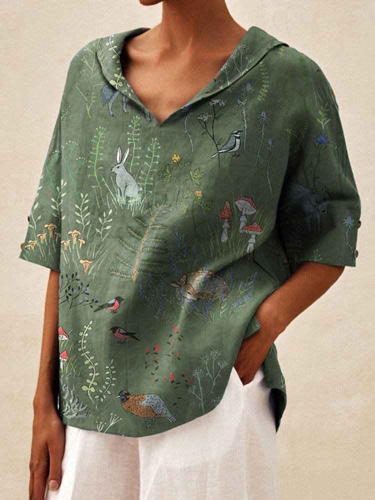 Women's Cotton-Linen Sailor Collar Loose Short-Sleeve Top