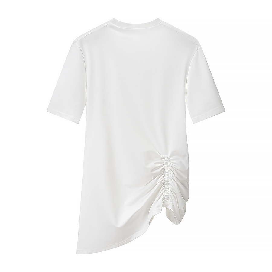 Women's Side Ruched Short Sleeve T-Shirt Crew Neck Solid Casual Top