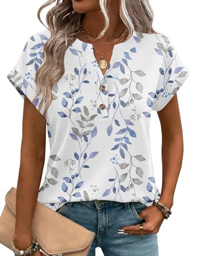 Women's Heart Floral Print V-Neck Short Sleeve T-Shirt