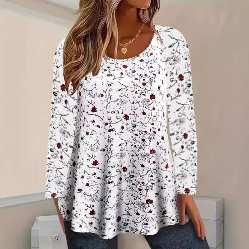 Women's Floral Print Long Sleeve Crew Neck T-Shirt