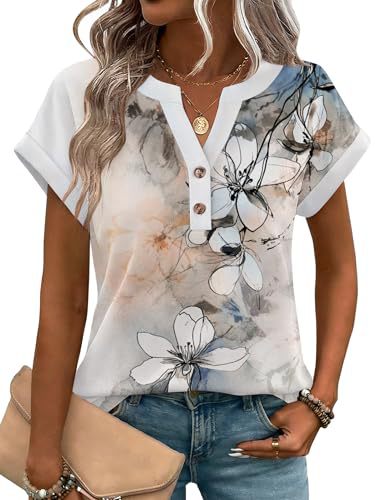 Women's Heart Floral Print V-Neck Short Sleeve T-Shirt