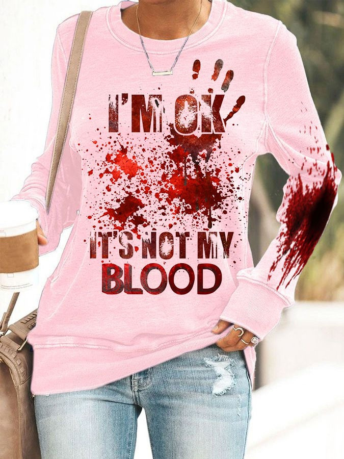 Blood Hand Print Women's Crewneck Long Sleeve Top