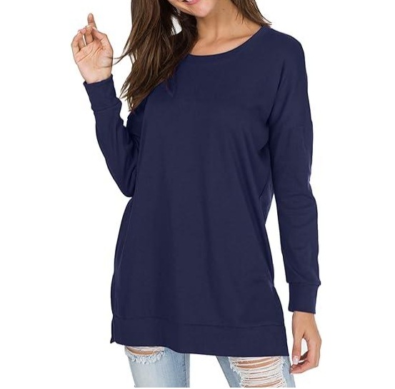 Women's Solid Crewneck Long Sleeve T-Shirt Loose Fit Casual Top