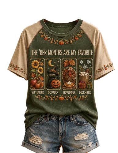 Olive Pumpkin Maple Leaf Print Short Sleeve T-Shirt