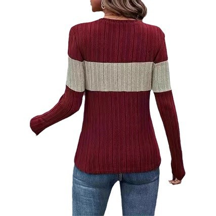 V-Neck Zip Colorblock Long-Sleeve T-Shirt