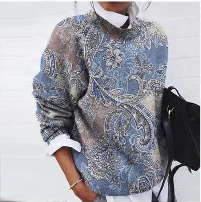 Floral Print Loose Long Sleeve Top