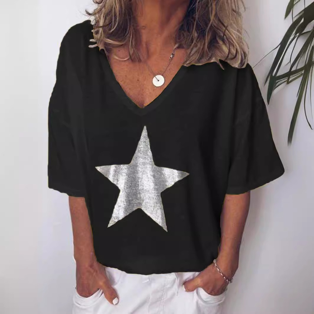 Women's V-Neck Short Sleeve T-Shirt Cotton Blend Tee