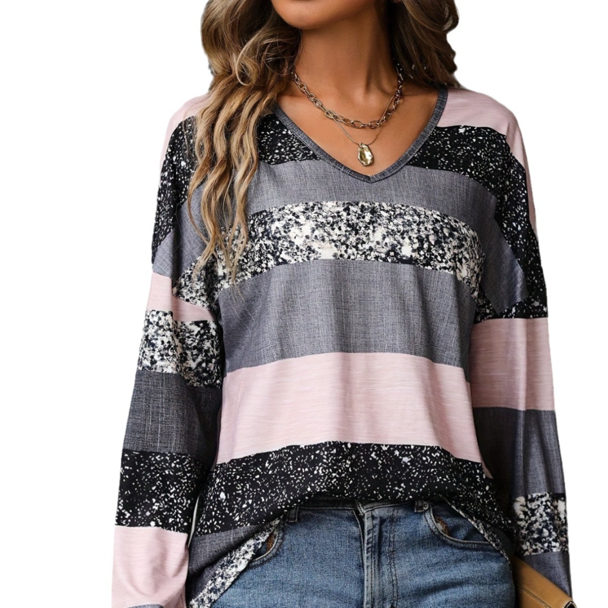 Women's Loose V-Neck Long-Sleeve Casual Top