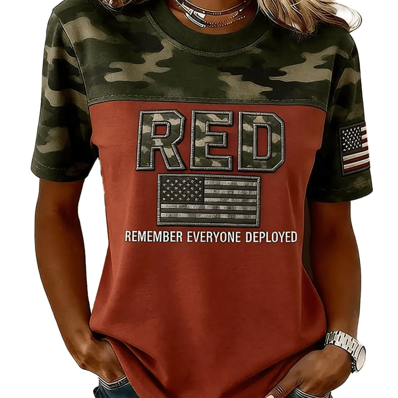 American Print Crewneck Short Sleeve Top