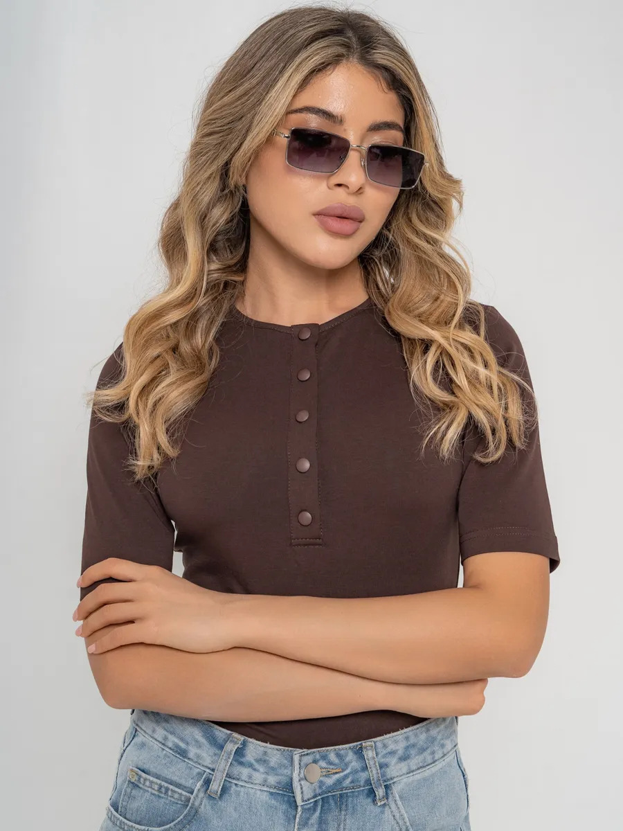 Women's Slim Fit Button Short Sleeve T-Shirt