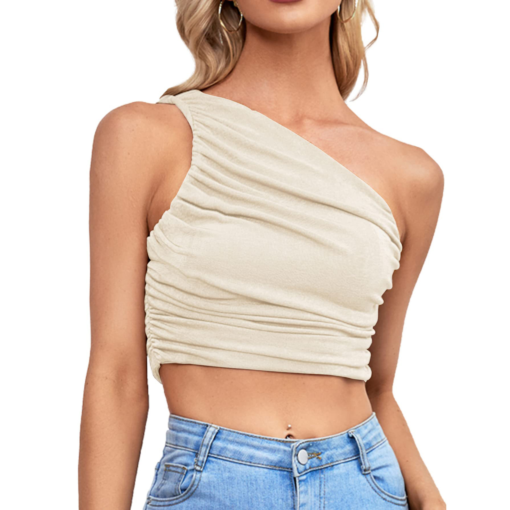 Women's Slim Fit One-Shoulder Asymmetric Neck T-Shirt