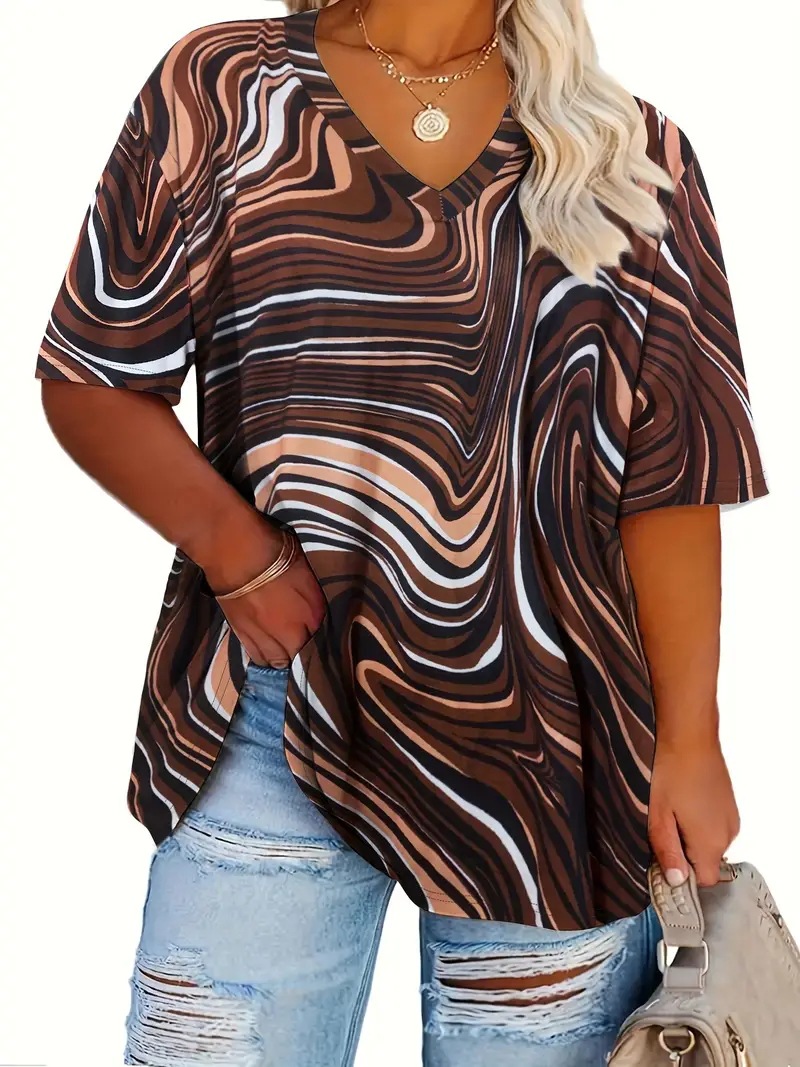 Women's Plus Size V-Neck Loose Fit T-Shirt