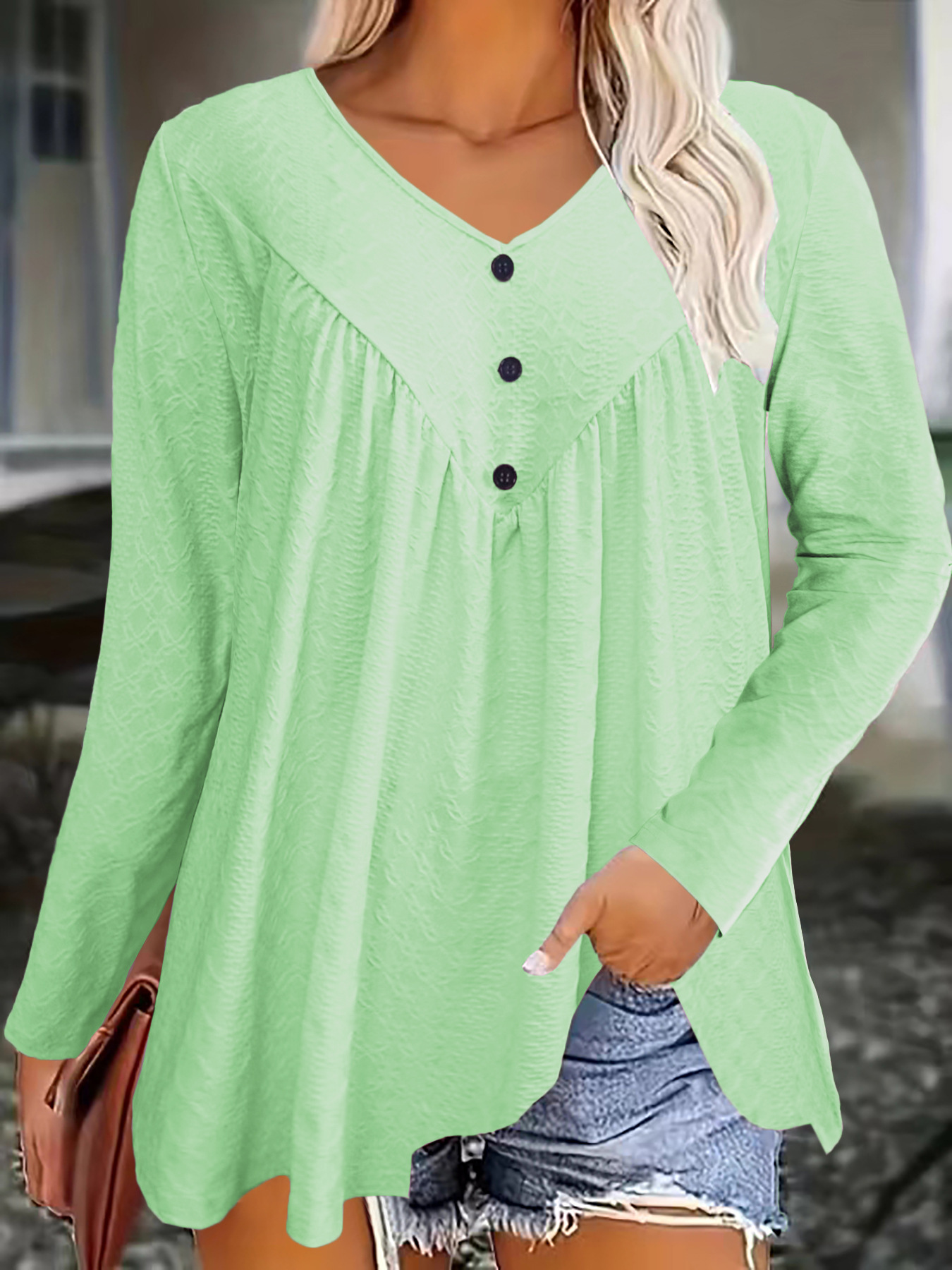 Women's V-Neck Long Sleeve T-Shirt Casual Fall Top