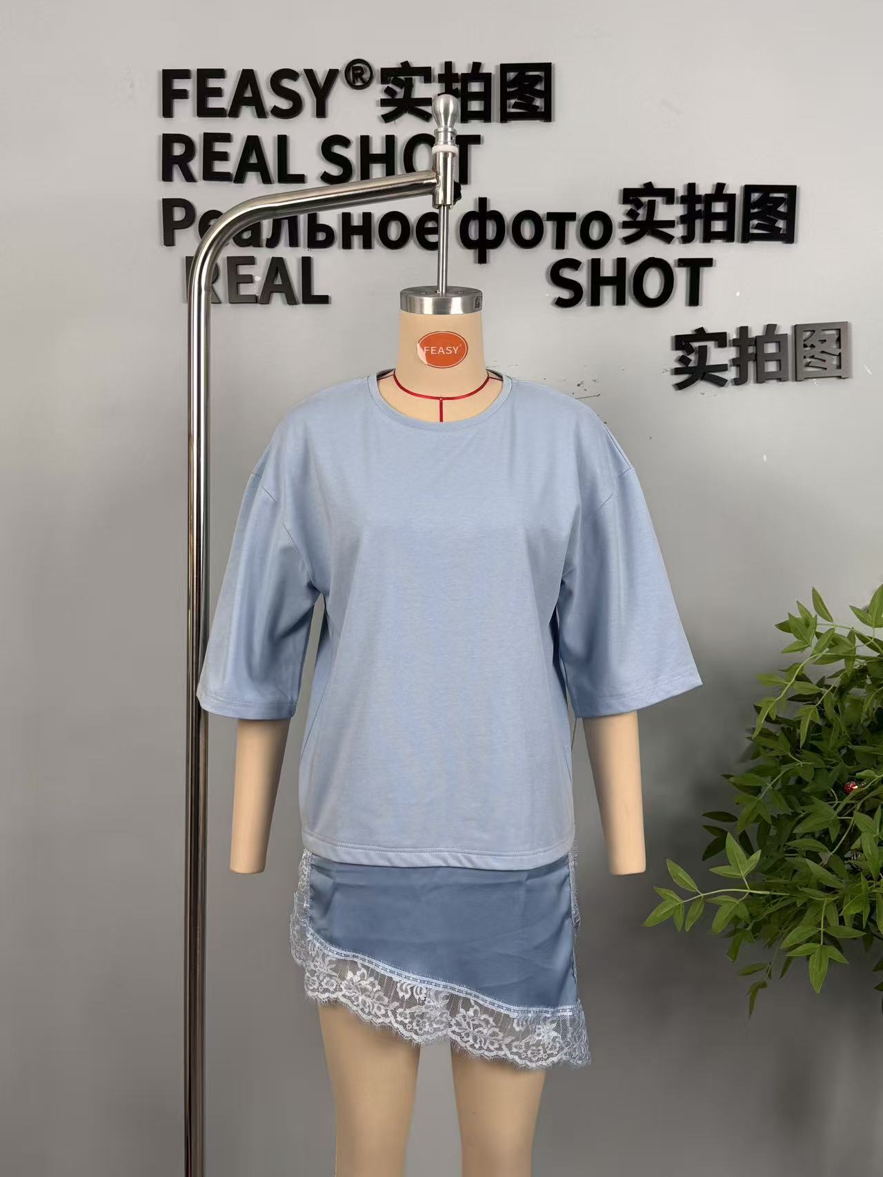 Women's Summer Lace Hem Splice T-Shirt