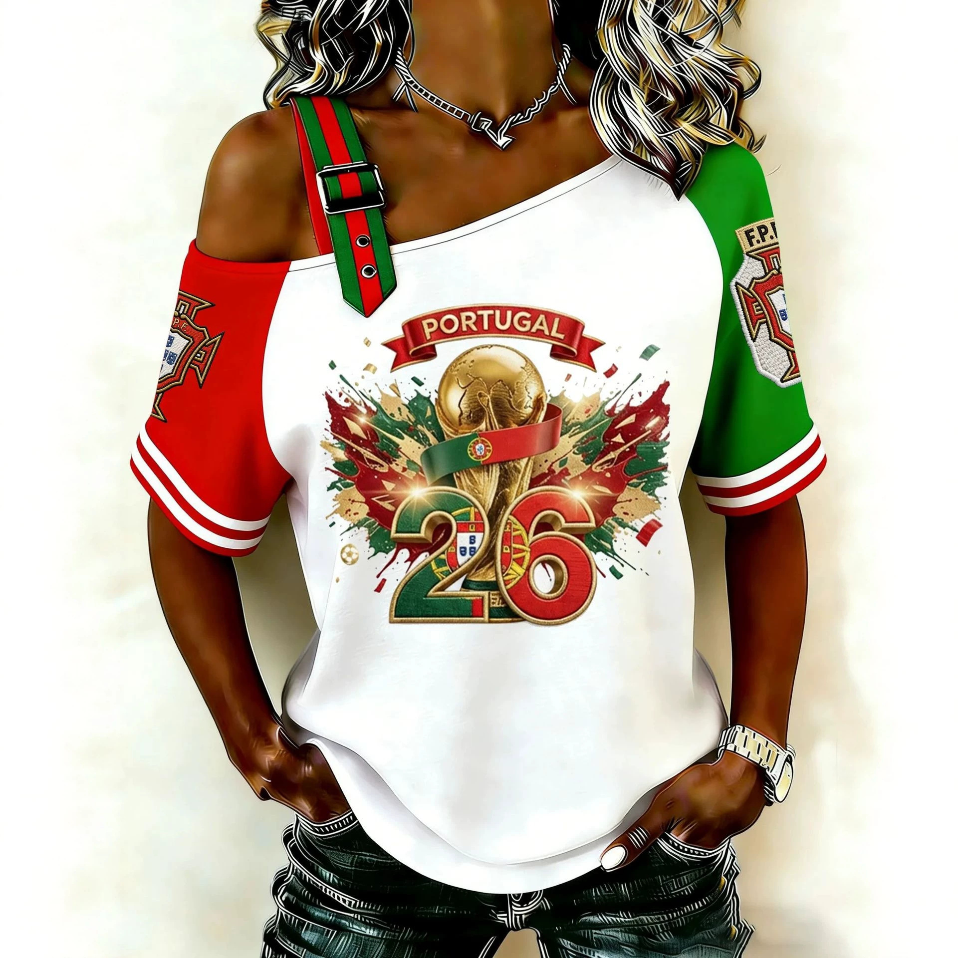 Women's Asymmetric One-Shoulder Printed Short-Sleeve Top