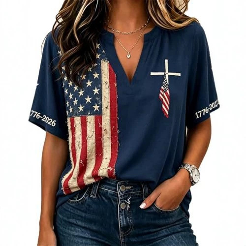 Women's V-Neck Half-Sleeve T-Shirt with 3D Print