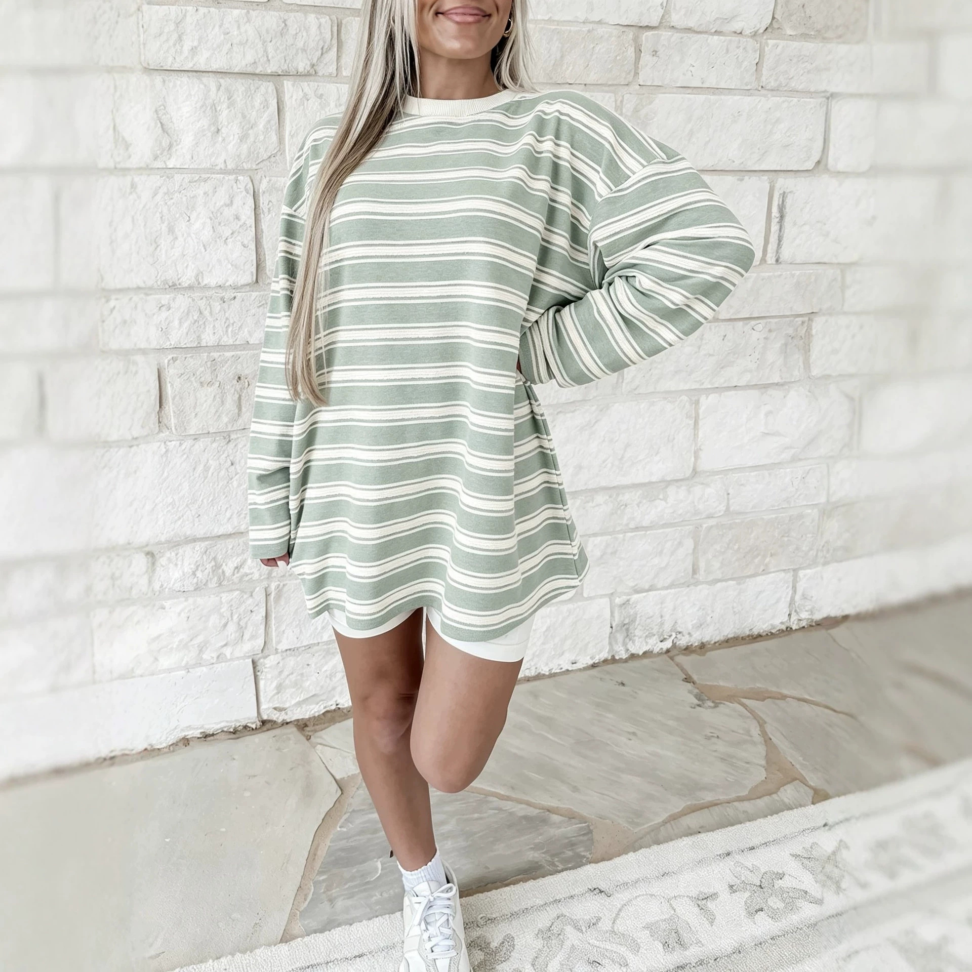 Striped Long Sleeve Relaxed Fit Casual Top for Women