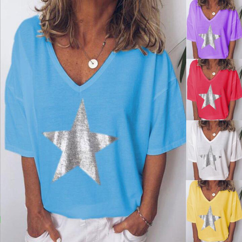Women's V-Neck Short Sleeve T-Shirt Cotton Blend Tee