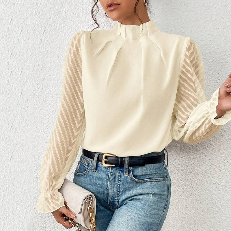 Women's Half-Turtleneck Ruffle Sleeve Chiffon Blouse