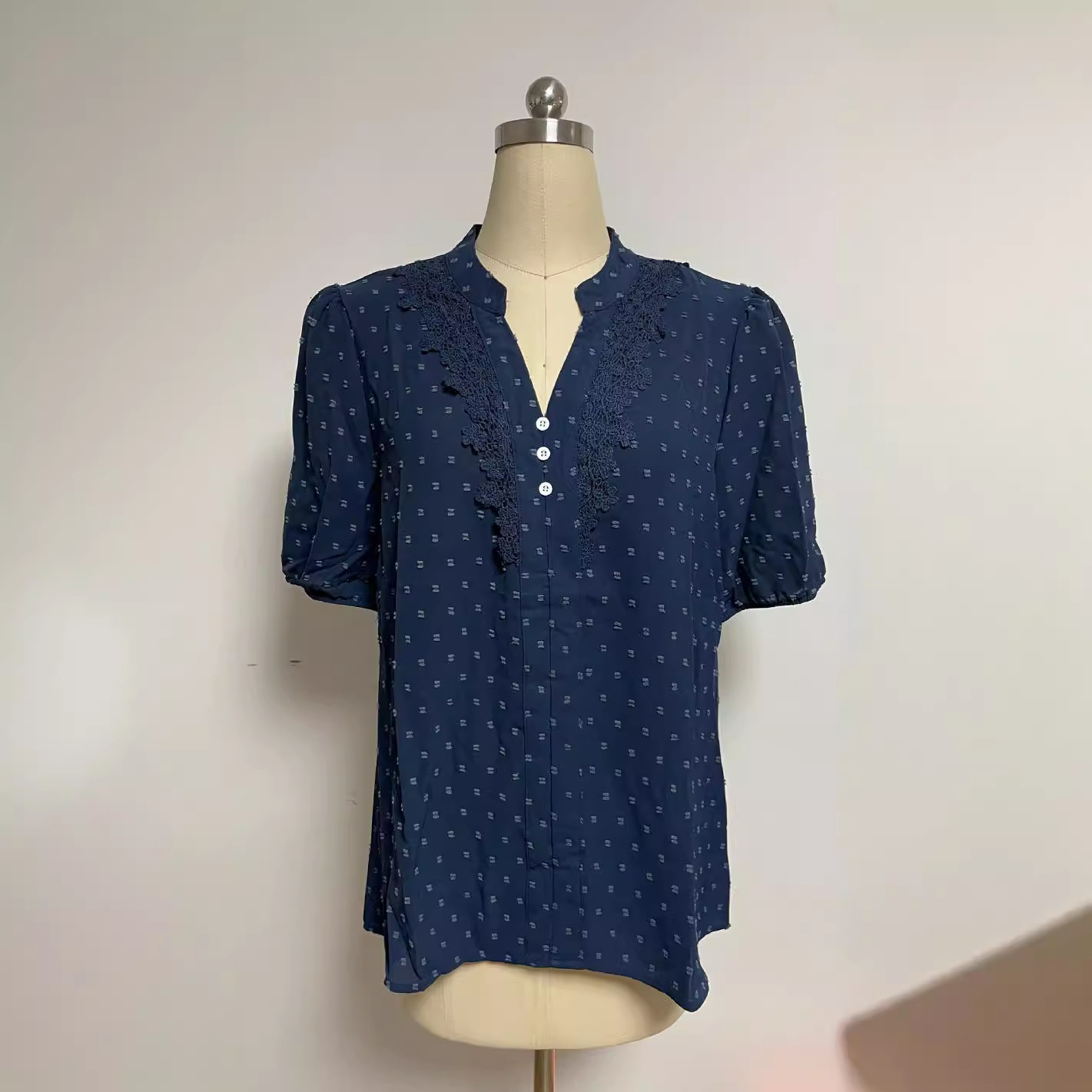 Women's V-Neck Button Short-Sleeve Shirt