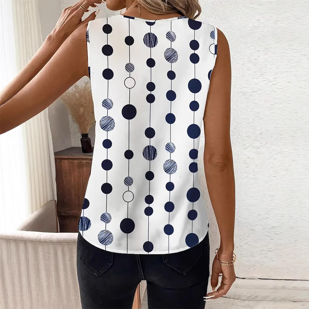 Women's V-Neck Sleeveless Polka Dot Top