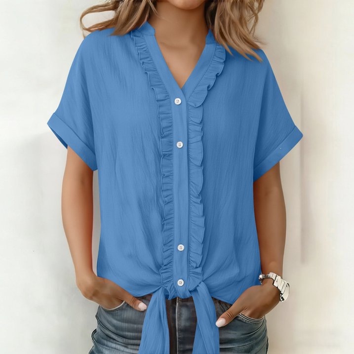 Women's Solid Color Short Sleeve Blouse T-Shirt Casual Loose Fit V-Neck