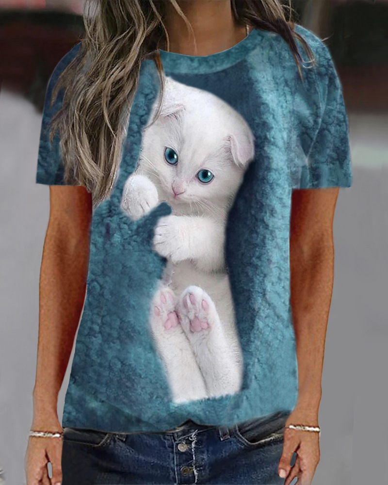 Women's Animal Print Long Sleeve Round Neck Loose T-Shirt