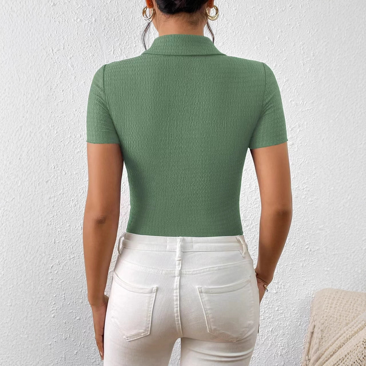 Women's Solid Color Slim Fit Polo Shirt Short Sleeve T-Shirt