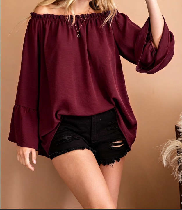 Women's Off-Shoulder Bell Sleeve Loose Casual Top