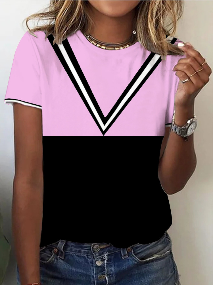 Women's Casual Round Neck Short Sleeve Digital Print T-Shirt