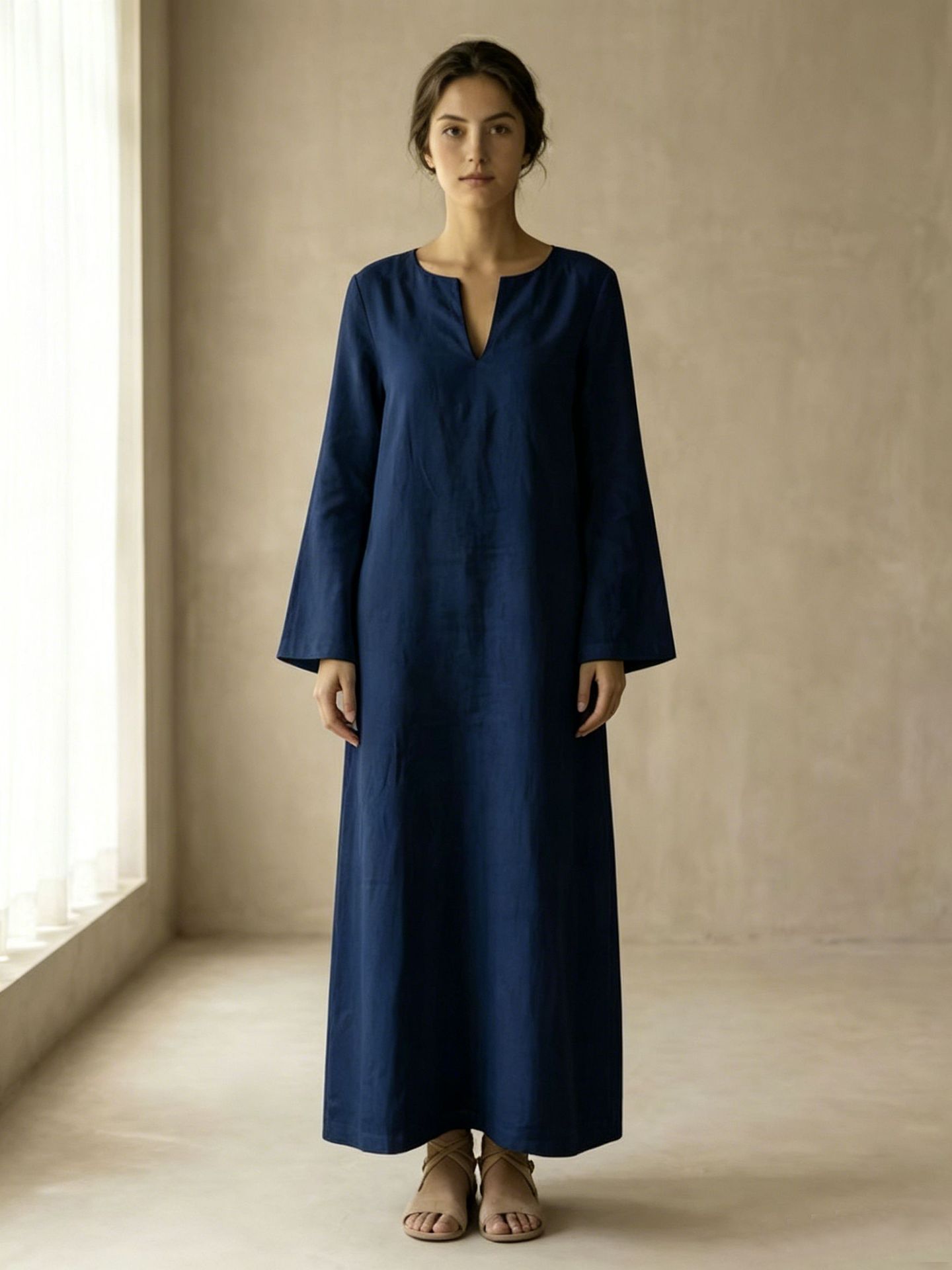 Women's Minimalist V-Neck Long Sleeve Maxi Dress