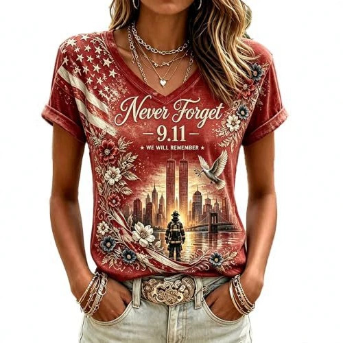 Women's Floral Print V-Neck Short Sleeve T-Shirt