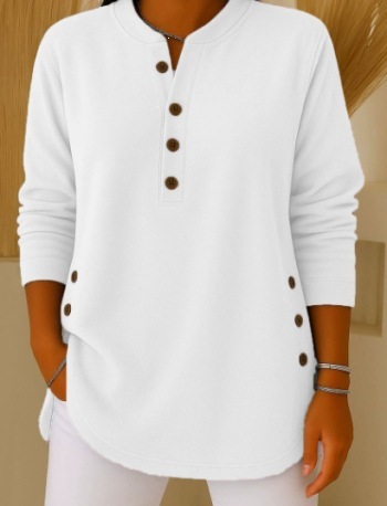 Corduroy V-Neck Button Long-Sleeve Loose Casual Top