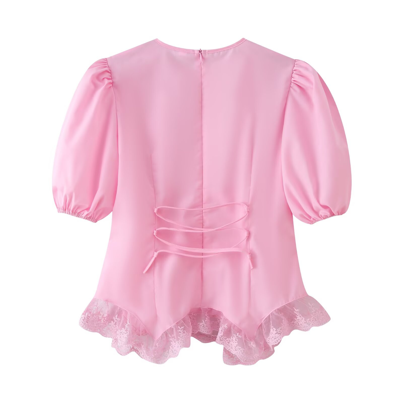 Puff Sleeve Tie-Front Blouse Casual Summer Top