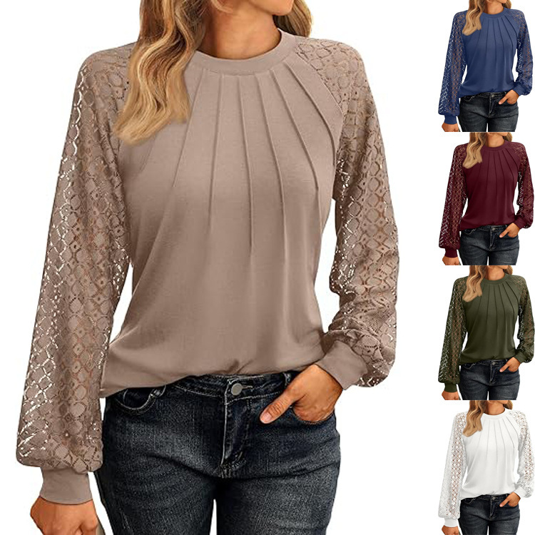 Women's Lace Trim Long Sleeve Knit Shirt