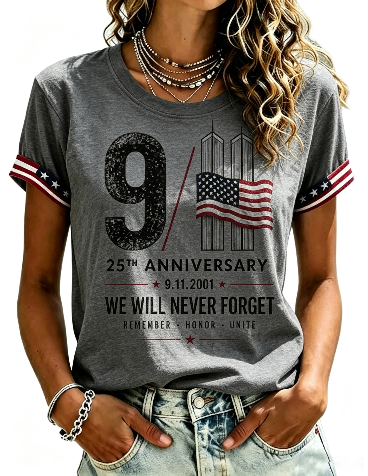 Women's Summer 911 Twin Towers 3D Print Short Sleeve T-Shirt