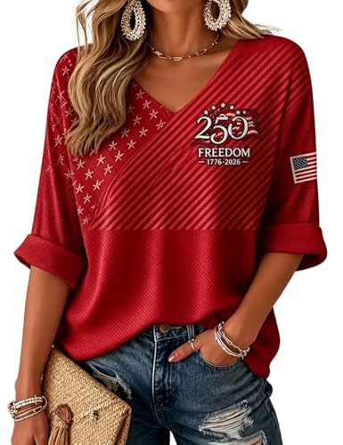 American Flag Print V-Neck Short Sleeve Women's T-Shirt