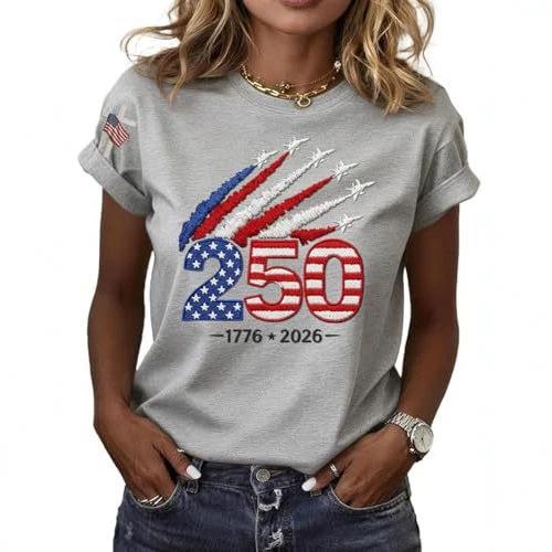 Women's Summer American 250th Anniversary Flag Print T-Shirt
