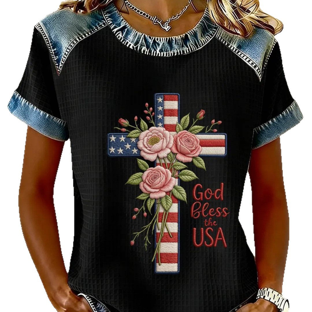 Cross & USA Floral Print Short-Sleeve T-Shirt