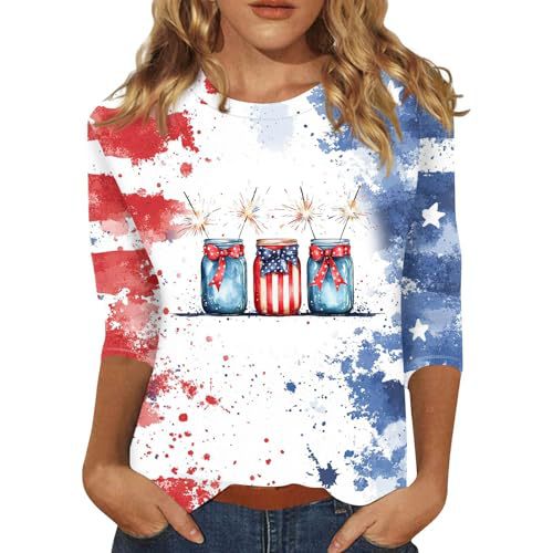 Summer American Flag Print Crewneck Short Sleeve Top