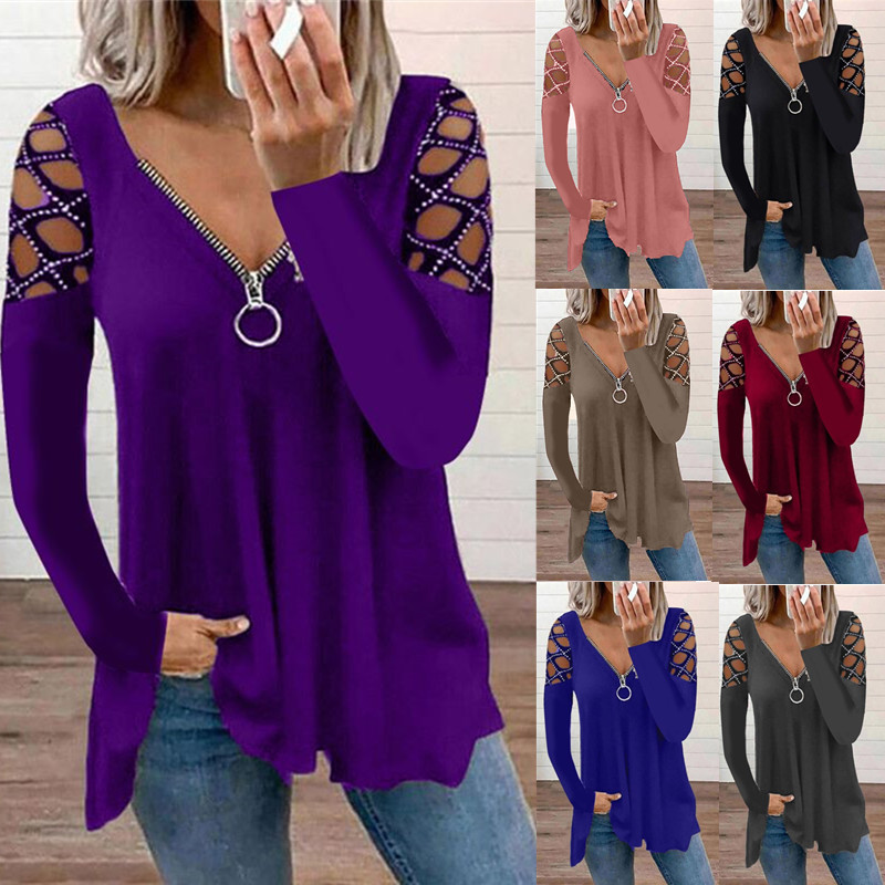 V-Neck Cutout Sleeve Rhinestone Casual Top