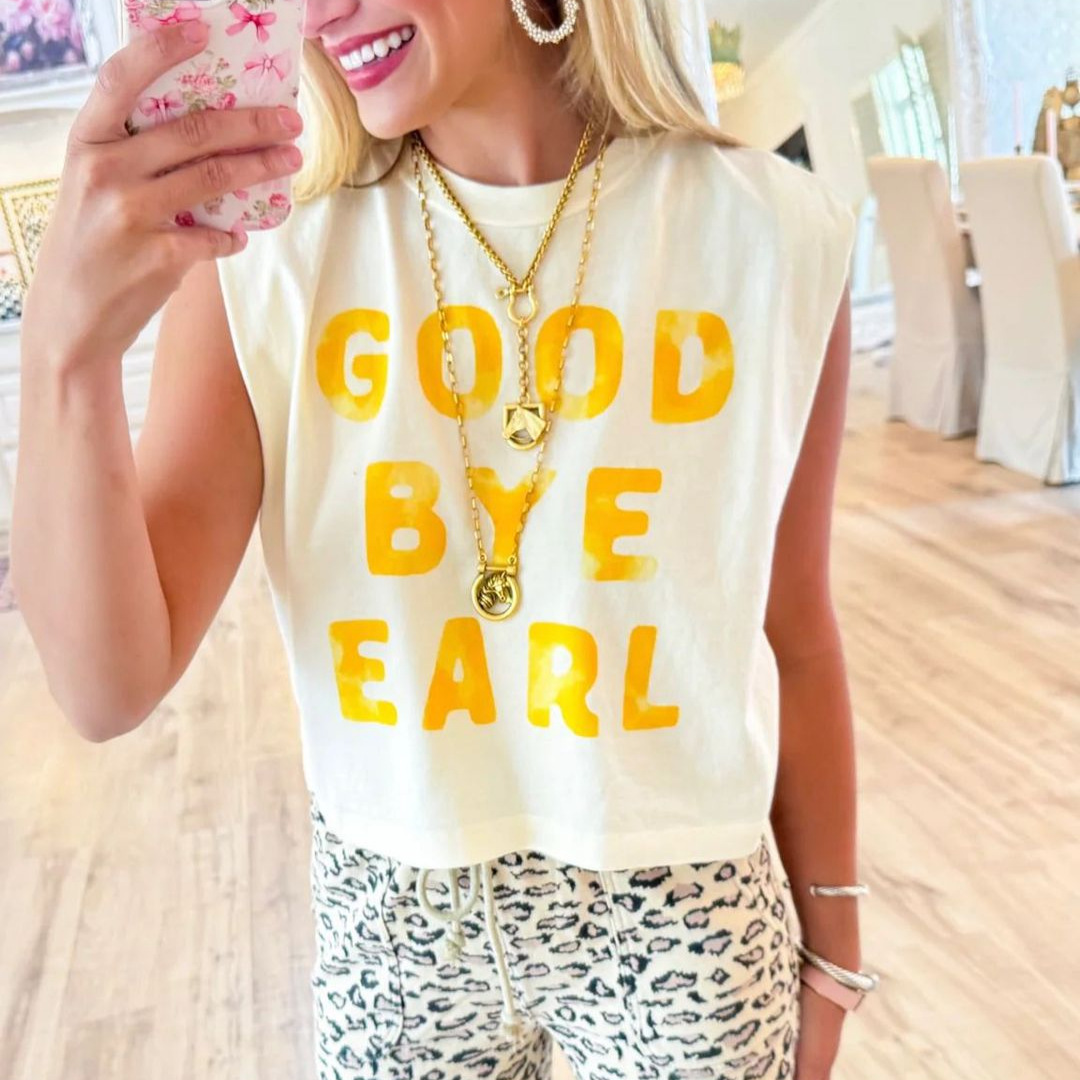 Summer Print Crewneck Sleeveless Letter Casual T-Shirt Top for Women