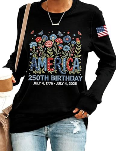 American Flag Letter Floral Print Long Sleeve Women's Top