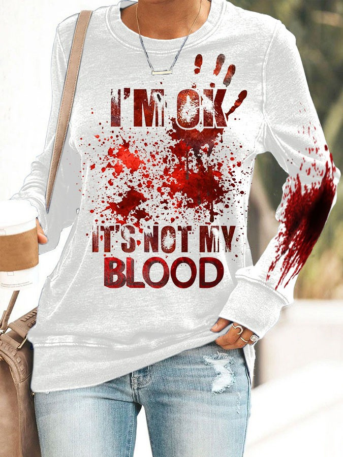 Blood Hand Print Women's Crewneck Long Sleeve Top