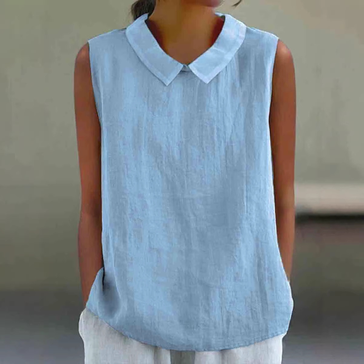 Women's Solid Color Cotton-Linen Sleeveless Tank Top Casual Breathable