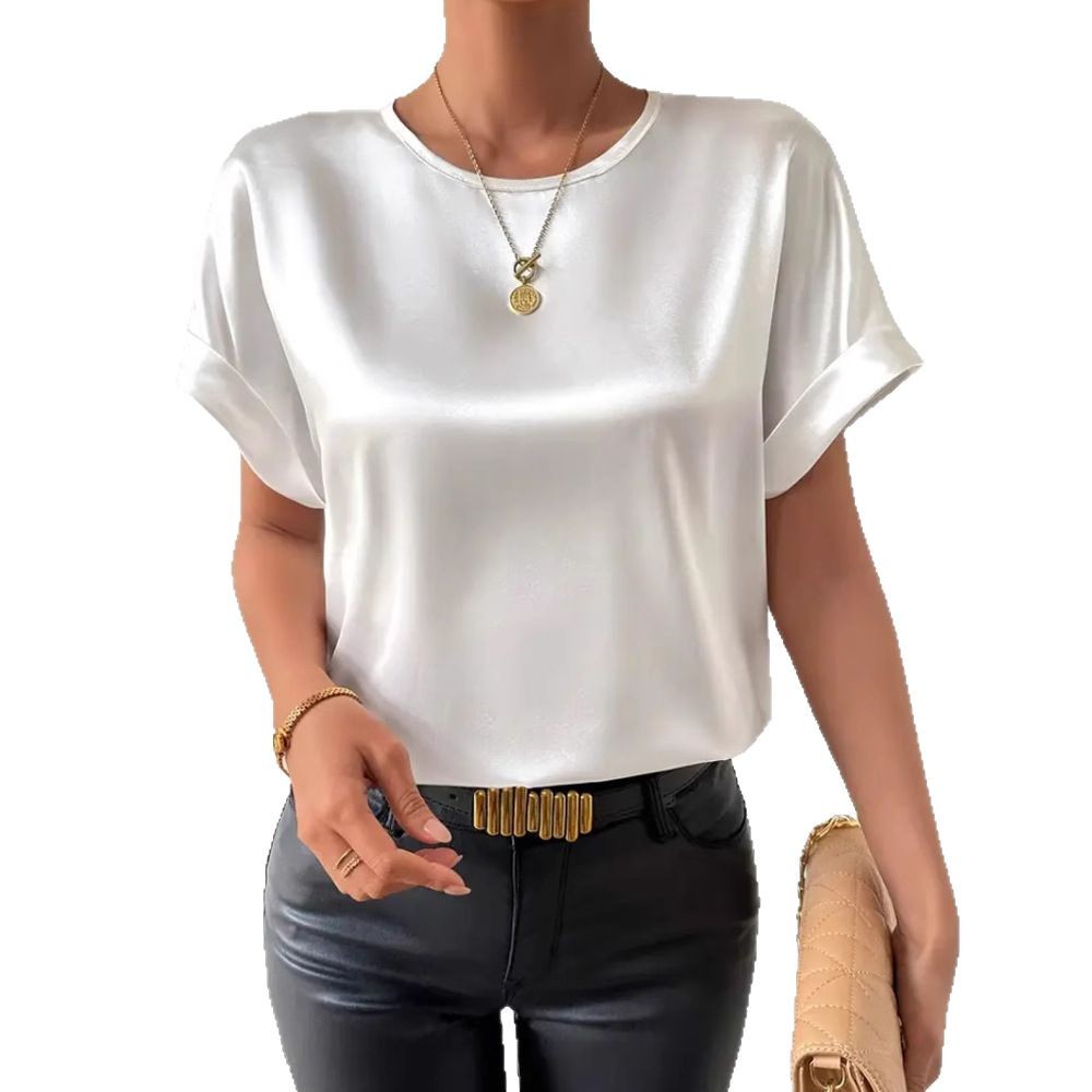 Women's Elegant Solid Crewneck Short Sleeve Top