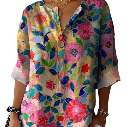 Button V-Neck Casual Top T-Shirt